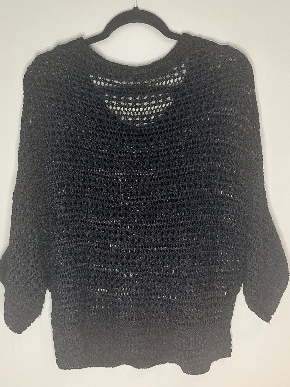 Vintage Open Crochet Knit Sweater Black Slouchy Top Whimsigoth Fairy Grunge